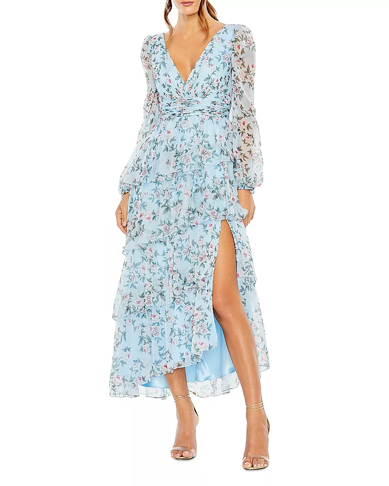 Mac Duggal Gathered Tiered Midi Dress