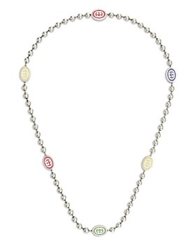 Gucci - Sterling Silver Boule Multicolor Enamel Logo Station Collar Necklace, 19.6"