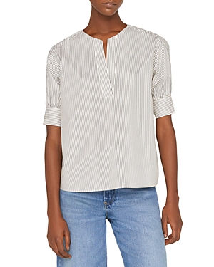 Frame Striped V-neck Popover Top In Bone Multi
