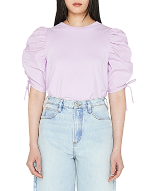 Frame Ruched Tie Sleeve Top In Lilac