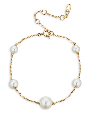 Shop Nadri Dot Dot Dot Graduated Imitation Pearl Chain Bracelet In 18k Gold Plated In Gold/white