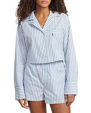 Shop Polo Ralph Lauren Cropped Shirt & Boxer Sleep Set In Wide Stripe