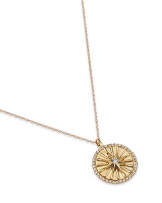 Diamond Starburst Disc Pendant Necklace in 14K Yellow Gold, 0.25 tcw 