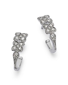 Bloomingdale's - Diamond Flower J Hoop Earrings in 14K White Gold, 0.30 ct. t.w. - 100% Exclusive
