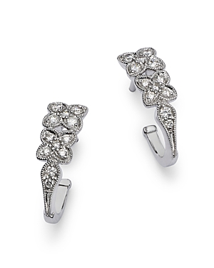 Bloomingdale's Diamond Flower J Hoop Earrings In 14k White Gold, 0.30 Ct. T.w. - 100% Exclusive