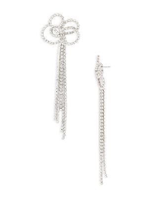 Kenneth Jay Lane - Crystal Bow Statement Earrings in Rhodium Plated