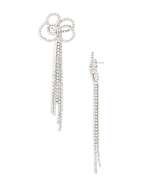 Kenneth Jay Lane Crystal Bow Statement Earrings In Rhodium Plated In Silver