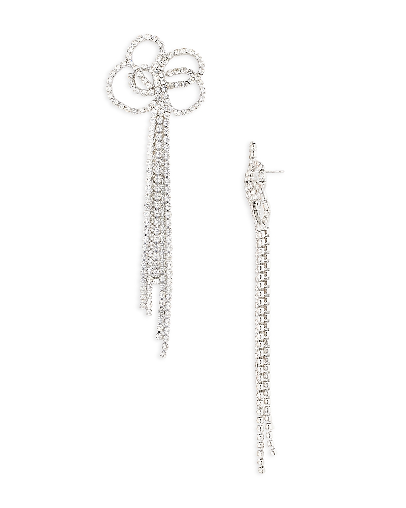 Kenneth Jay Lane Crystal Bow Statement Earrings in Rhodium Plated