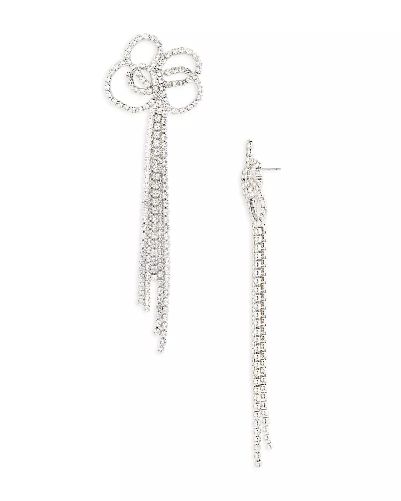 Kenneth Jay Lane Crystal Bow Statement Earrings in Rhodium Plated