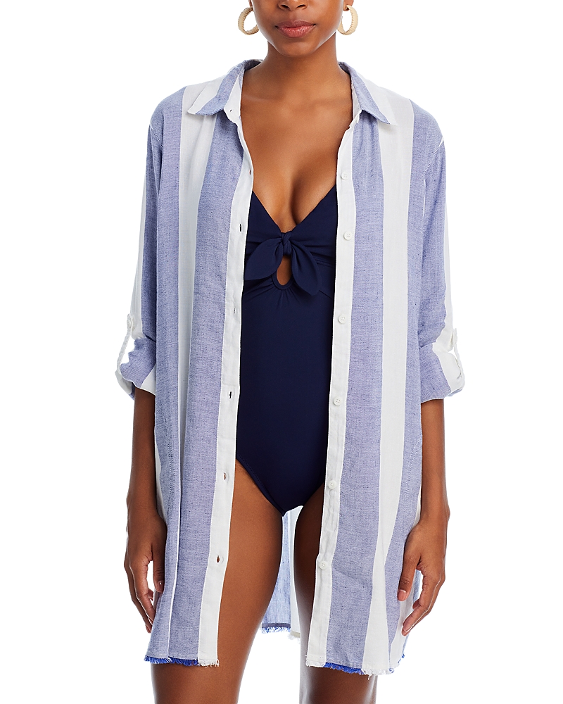 Tommy Bahama Rugby Beach Stripe Boyfriend Shirt Swim Coverup