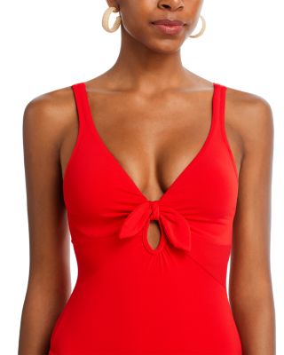 Ava Plunge Neck Tie-Front One Piece Swimsuit