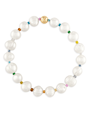 Alexa Leigh Ariel Cultured Freshwater Pearl & Multicolor Beaded Stretch Bracelet In Gold Tone In White