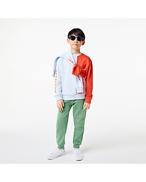 Shop Lacoste Unisex Organic Cotton Color Blocked Sweatshirt - Big Kid In Light/pastel Blue