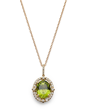 Bloomingdale's Peridot & Diamond Halo Pendant Necklace In 14k Yellow Gold, 18 - 100% Exclusive In Green/gold