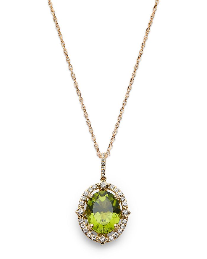 Bloomingdale's - Peridot & Diamond Halo Pendant Necklace in 14K Yellow Gold, 18" - 100% Exclusive