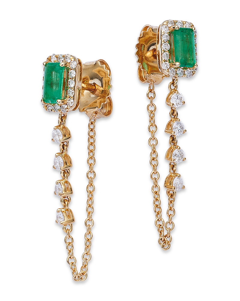 Bloomingdale's Fine Collection Emerald & Diamond Halo Chain Drop Earrings in 14K Yellow Gold