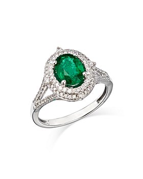 Bloomingdale's - Emerald & Diamond Halo Ring in 14K White Gold - 100% Exclusive