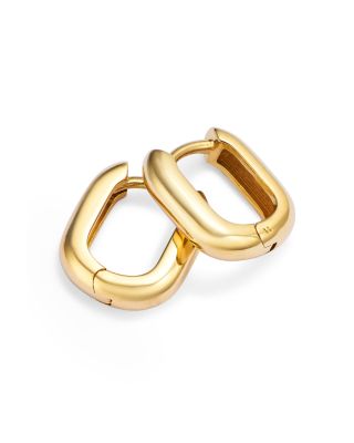 14K Yellow Gold Simple Gold Polished Oval Huggie Hoop Earrings