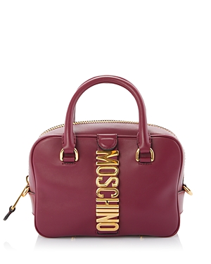 Moschino Top Handle Leather Crossbody Bag In Burgundy