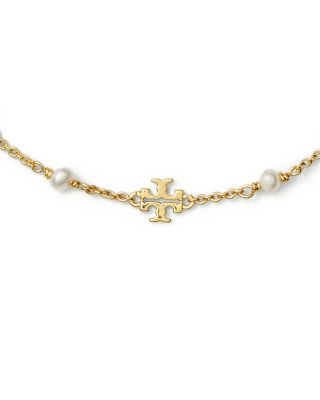 Kira Logo & Cultured Freshwater Pearl Link Bracelet in 18K Gold Plated