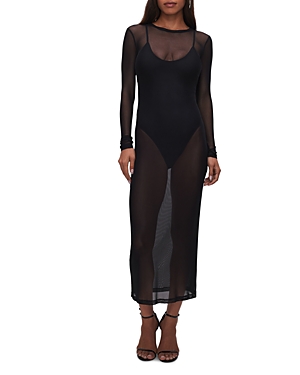 Shop Good American Mesh Long Sleeve Maxi Dress Swim Cover-up In Black