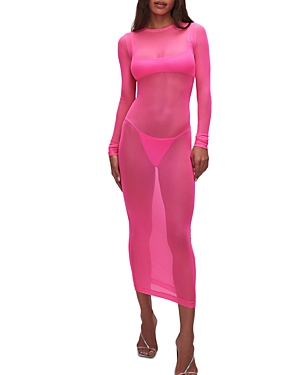 GOOD AMERICAN MESH LONG SLEEVE MAXI DRESS SWIM COVER-UP