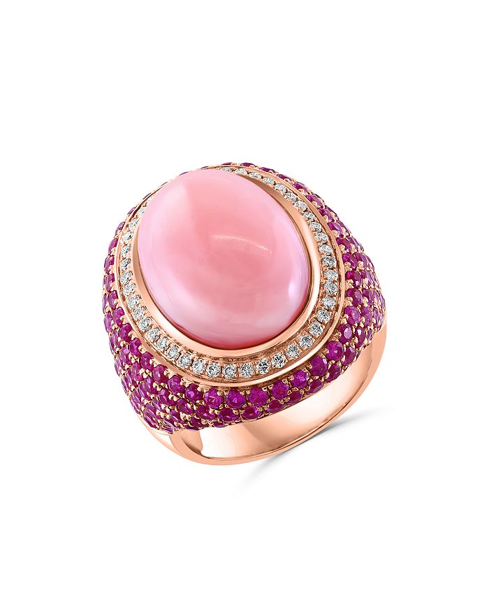 Bloomingdale's - Pink Opal, Pink Sapphire, & Diamond Halo Ring in 14K Rose Gold - 100% Exclusive