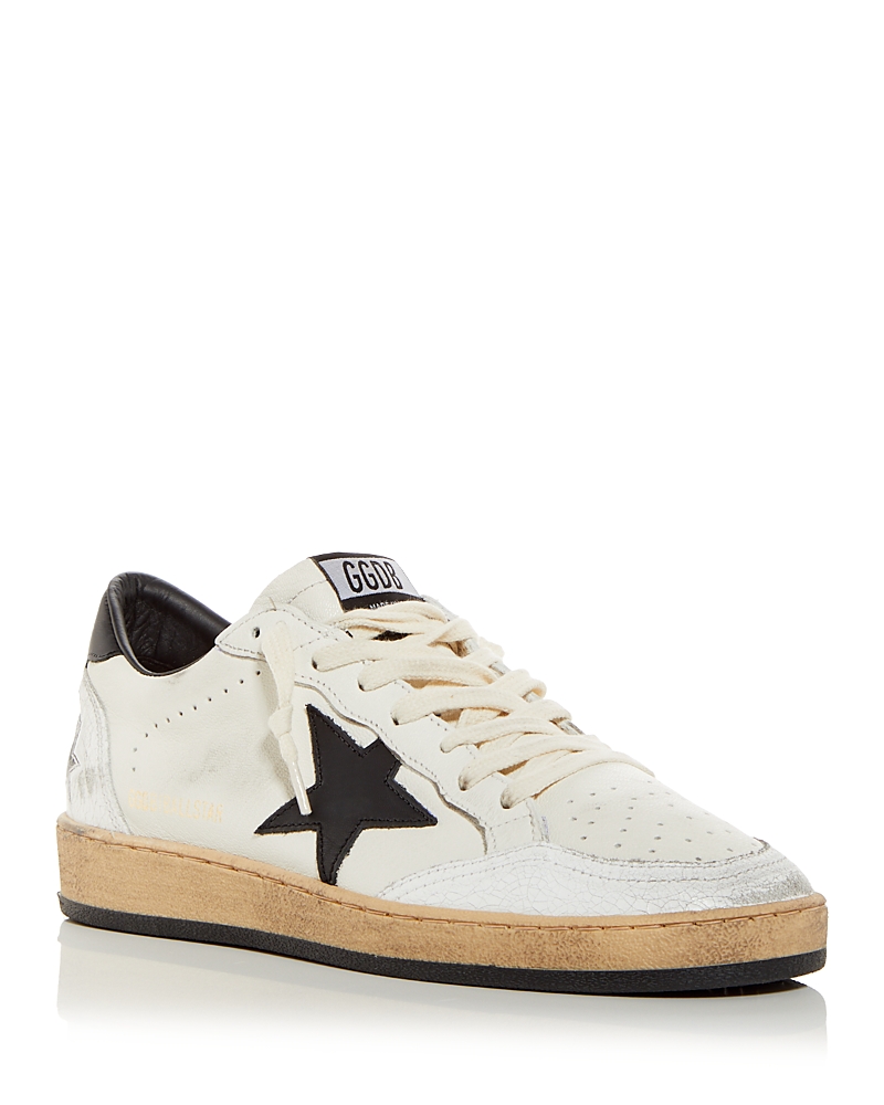 Golden Goose Ballstar' Black And White Low Top Sneakers With Star Patch On The Side And Contrasting Heel With Wri In Pink