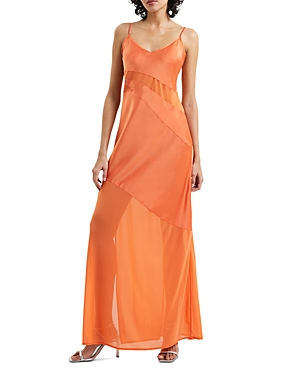 French Connection Inu Sheer Panel Maxi Dress In Mandarin Orange