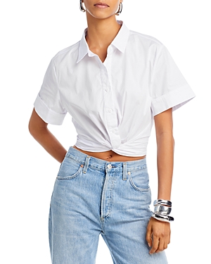 Aqua Cropped Twist Front Shirt - 100% Exclusive In White