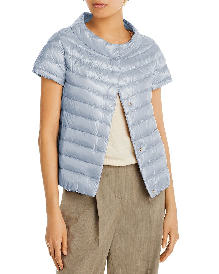 Shop Herno Emilia Cap Sleeve Puffer Jacket In Celeste