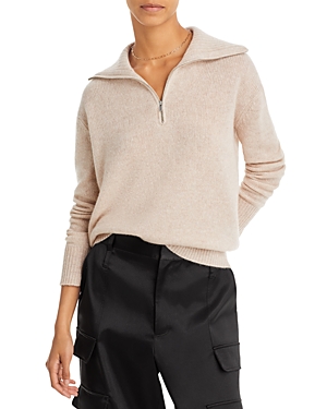 C By Bloomingdale's Cashmere Drop Shoulder Half Zip Cashmere Sweater - 100% Exclusive In Heather Oatmeal
