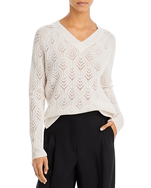 C By Bloomingdale's Cashmere Oversized Pointelle V-neck Cashmere Sweater - 100% Exclusive In Alabaster