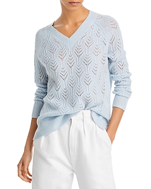 C By Bloomingdale's Cashmere Oversized Pointelle V-neck Cashmere Sweater - 100% Exclusive In Mist