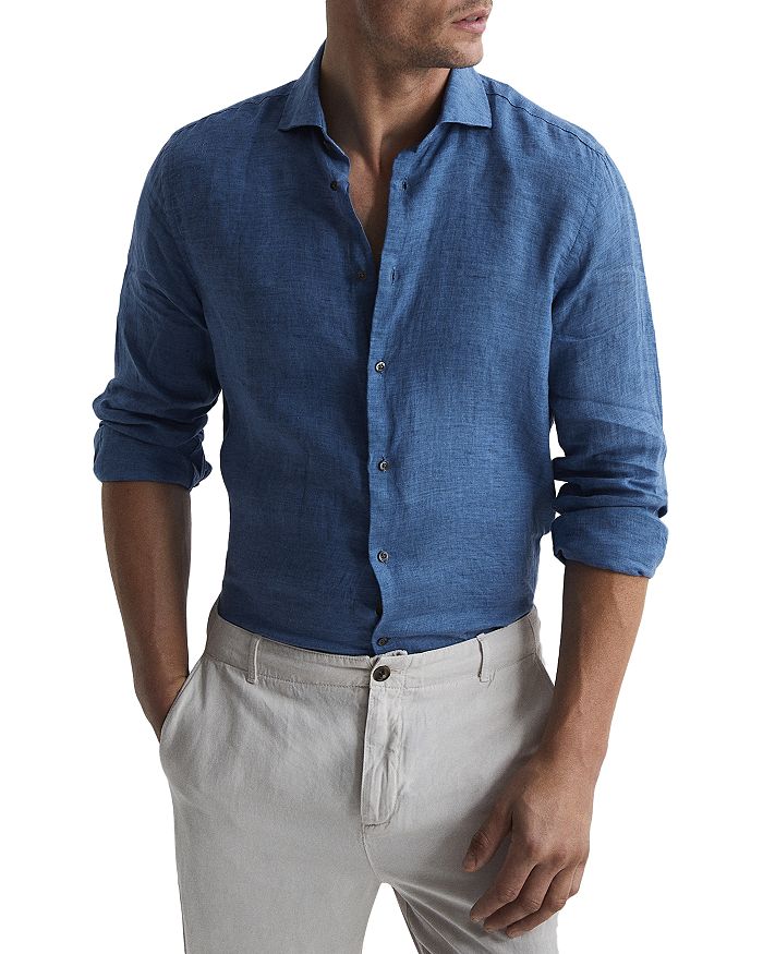 Shop Reiss Ruban Long Sleeve Linen Shirt In Soft Blue