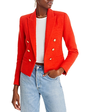 L Agence L'agence Brooke Double Breasted Cropped Tweed Blazer In Fire Red
