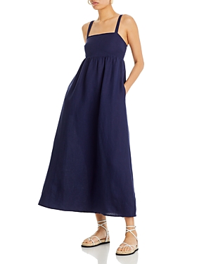 Shop L Agence L'agence Jessamy Empire Waist Midi Dress In Navy