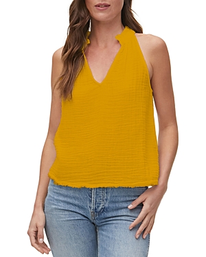 Michael Stars Viola Split Neck Cotton Tank Top In Yellow