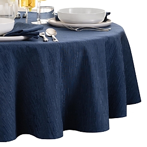 Elrene Home Fashions Continental Solid Texture Water And Stain Resistant Round Tablecloth, 90 In Navy