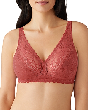 Wacoal Wacol Soft Sense Wireless Lace Bralette In Garnet Rose