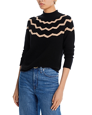 C By Bloomingdale's Cashmere Zig Zag Intarsia Mock Neck Cashmere Sweater - 100% Exclusive In Black/honey