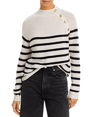 C By Bloomingdale's Cashmere Stripe Button Shoulder Cashmere Sweater - 100% Exclusive In Alabaster