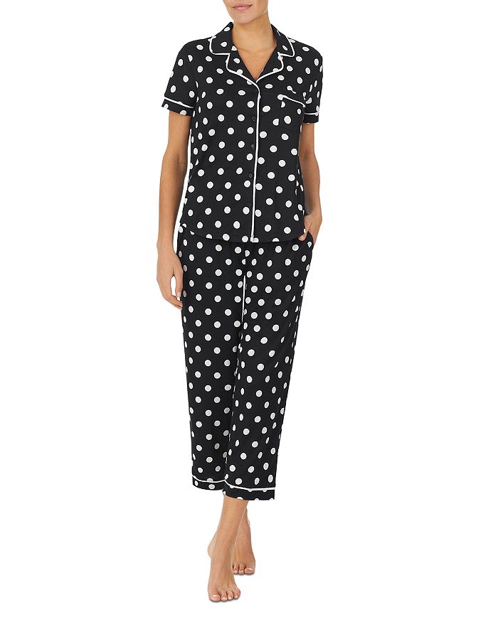 Shop Kate Spade New York Printed Cropped Pajama Set In Black/dots