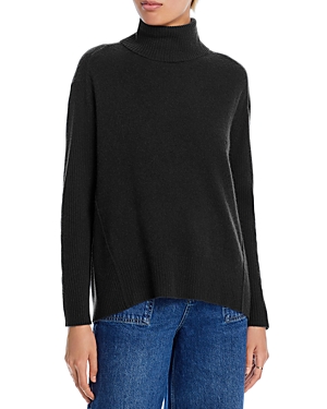 Aqua Cashmere Turtleneck Ribbed Panel Cashmere Sweater - 100% Exclusive In Black