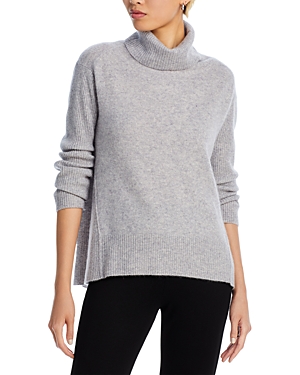 Aqua Cashmere Turtleneck Ribbed Panel Cashmere Sweater - 100% Exclusive In Light Grey