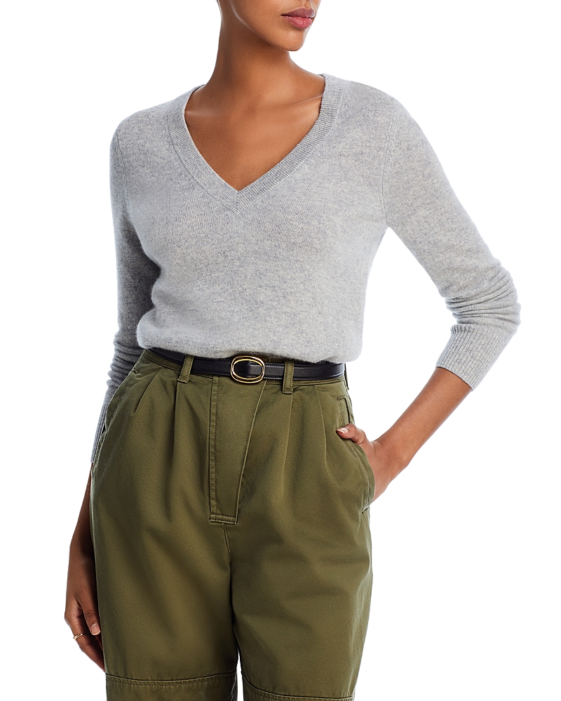 Aqua Cashmere V-neck Cashmere Sweater - Exclusive In Light Grey