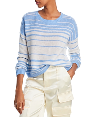 Aqua Cashmere Variegated Stripe Drop Shoulder Cashmere Sweater - 100% Exclusive In Heather Blue/ivory