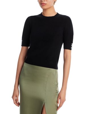 AQUA - Crystal Button Short Sleeve Cashmere Sweater - Exclusive