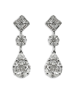 Zydo 18k White Gold Mosaic Diamond Drop Earrings