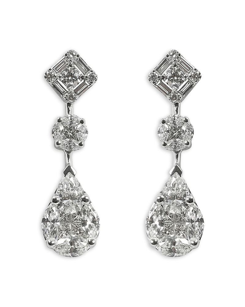 Zydo 18k White Gold Mosaic Diamond Drop Earrings In White